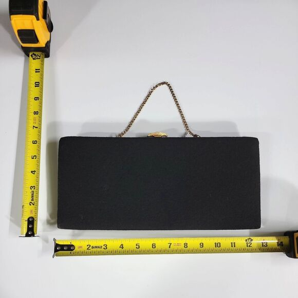 VTG Black Clutch L And M Bags MCM Extra Wide Gold Frame Clasp Chain Wrist Strap - Picture 3 of 9